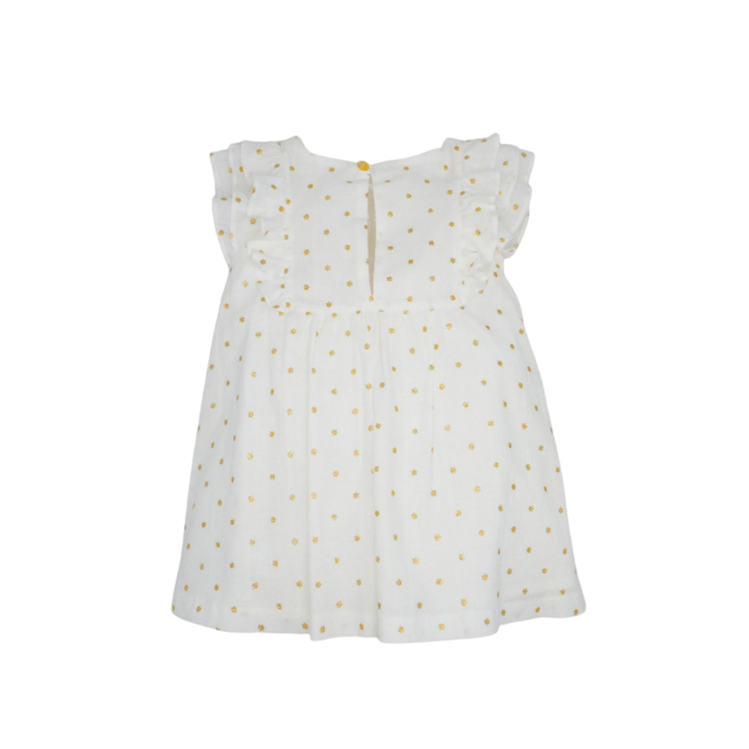 Voile Ruffle Dress with Gold Stars Structure