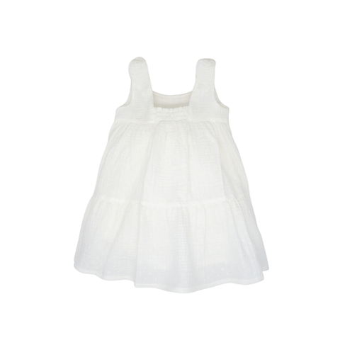 White Plumeti Chiffon Dress with Blue Embroidery