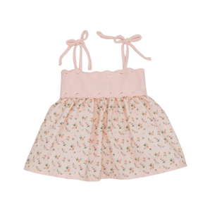 Baby Pink Flowers Poplin Straps Combined Dress - Bimbo Concept