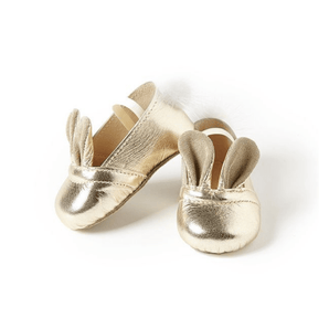 Bunny Up Newborn Shoes - Platinum Leather / Fur Pompon Tail - Bimbo Concept