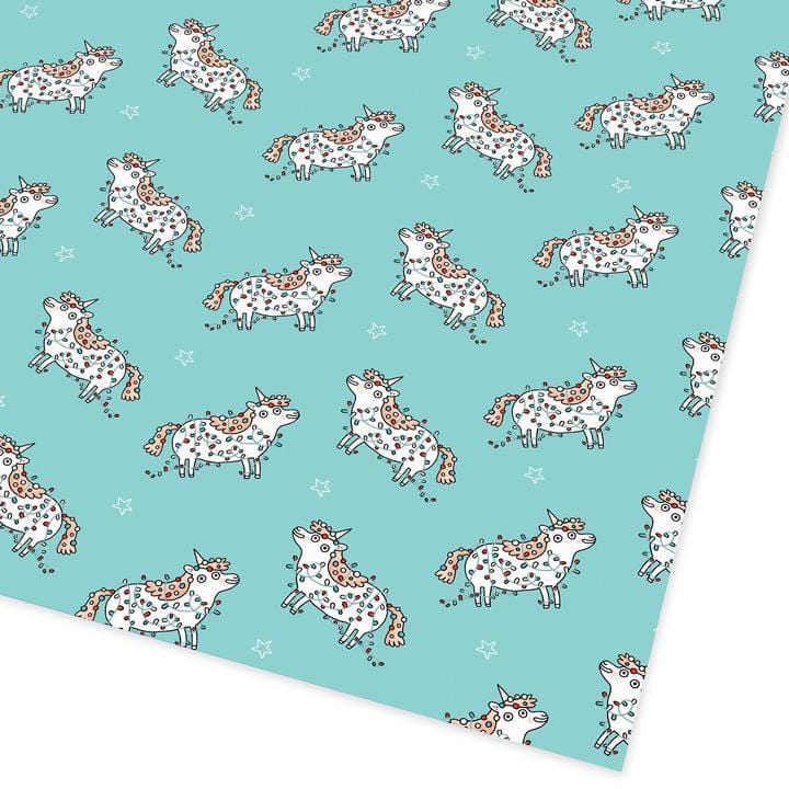 Magical Christmas Unicorn Flat Gift Wrap