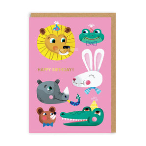 Animal Smiling Faces Birthday Greeting Card