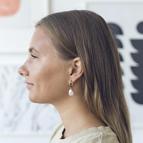 Small Hoop Earring with Big Pearl Drop