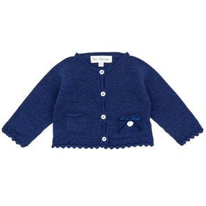 Knitted Cardigan with Pockets Velvet Bow - Bimbo Concept