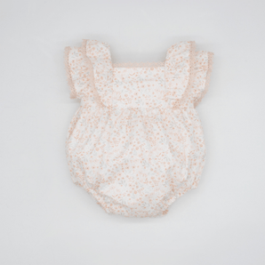 Pink Flower Romper With Ruffle And Lace - Bimbo Concept