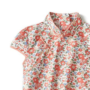 Short sleeve CheongSam - Red Floral - Bimbo Concept