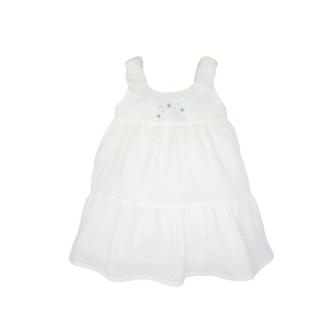 White Plumeti Chiffon Dress with Blue Embroidery - Bimbo Concept